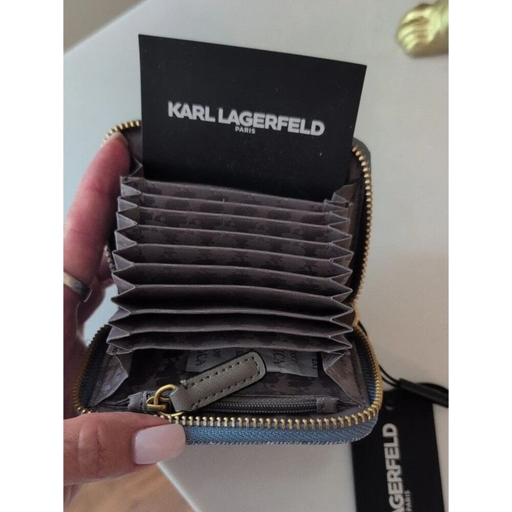 Karl Lagerfeld Denim Blue Studded Compact Wallet NWT $118 - Picture 4 of 7